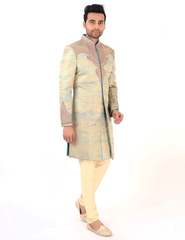 SMVM Indo Western Sherwani Mens Wear With Jardoshi Hand Work Multi Colour (38)